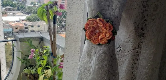 Par de Prendedores de Cortinas Crochê - Laranja Mesclada - foto 4