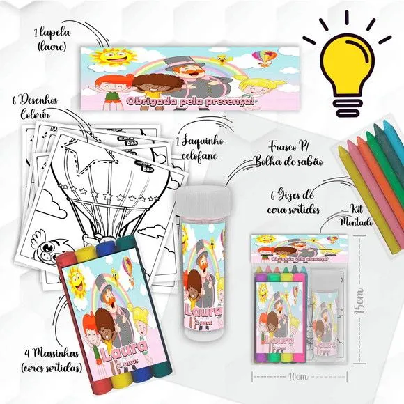 Kit Massinha + Giz + Bolha Mundo Bita Personalizado - feito à mão por Mi Papelaria Criativa