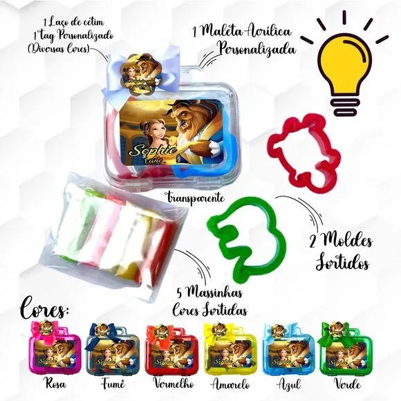 Mini Maleta com Massinhas Bela e a Fera Personalizada - feito à mão por Mi Papelaria Criativa
