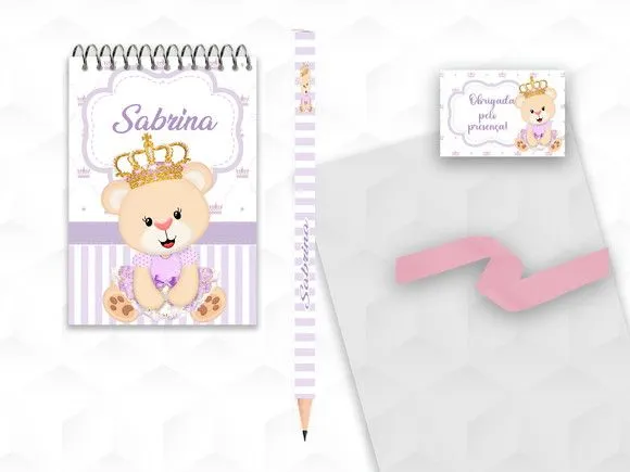 Bloquinho com Lápis Ursinha Princesa Personalizado - artesanato feito à mão por creativitybynina