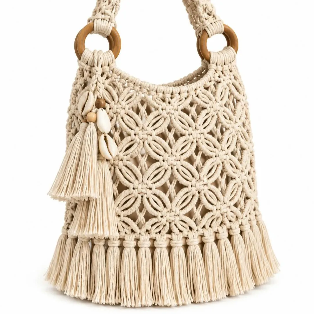 Bolsa macramê com tassel - artesanato feito à mão por Terra do Mar