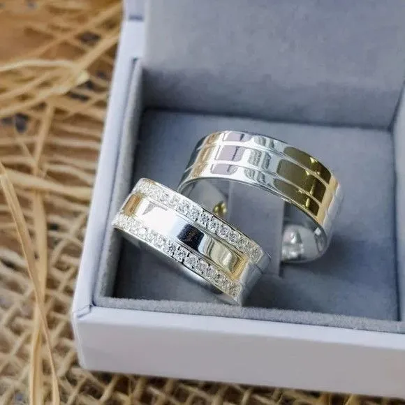 Par Alianças Prata 950 Namoro 8mm + Anel Compromisso - artesanato feito à mão por TM JOIAS