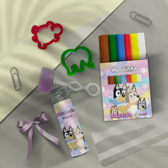 Kit Massinha + Bolha - Bluey Personalizado - feito à mão por Mi Papelaria Criativa