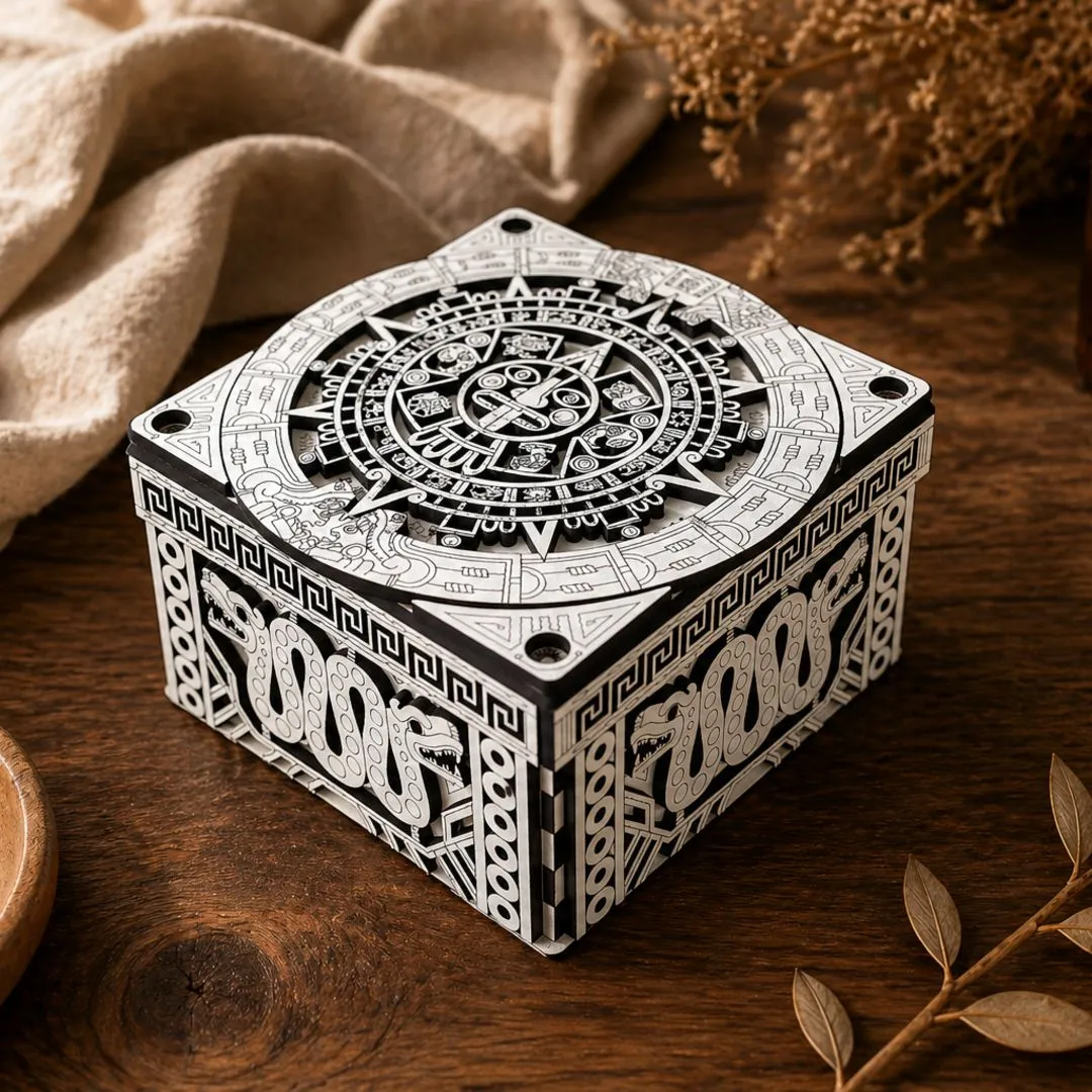 Caixa de Madeira MDF Com Gravação Asteca Artesanal 12x12x7cm - foto 4