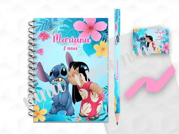 Bloquinho G+lapis Stitch Personalizado - artesanato feito à mão por creativitybynina
