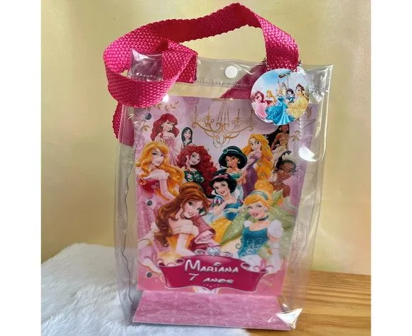 Sacola Transparente Disney Princesas Personalizado - feito à mão por Artmanha Lembrancinhas