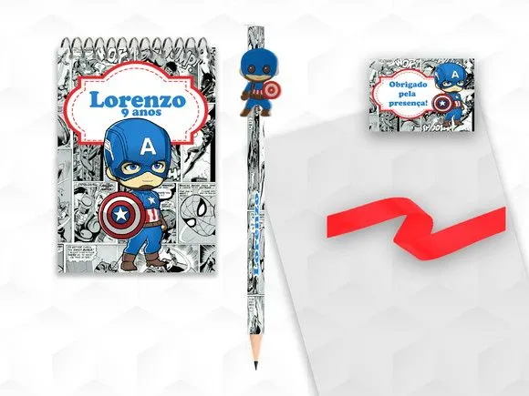 Bloquinho com Aplique Capitão América Cute Personalizado - artesanato feito à mão por creativitybynina