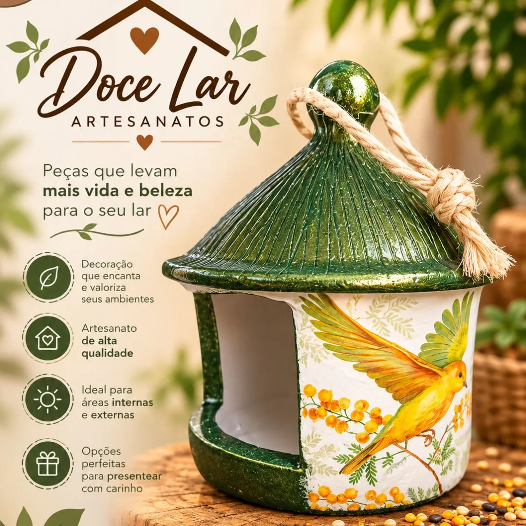 Comedouro De Pássaro De Cerâmica Artesanal Verde Outono - foto 4