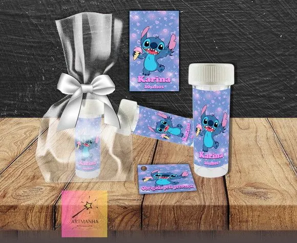 Bolha de Sabão Stitch Personalizada - artesanato feito à mão por Artmanha Lembrancinhas