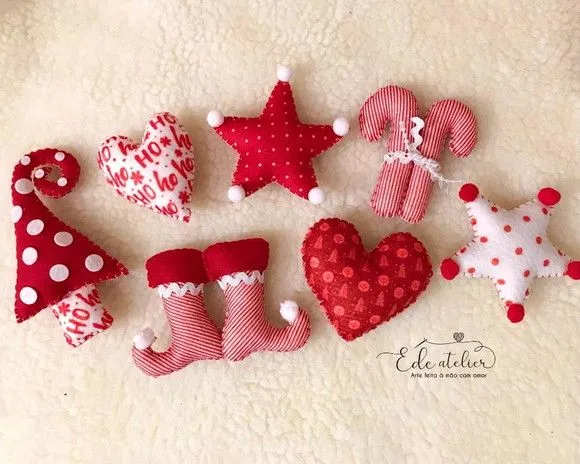 Kit Pingentes para Árvore de Natal em Feltro nº 02 - artesanato feito à mão por edeatelier