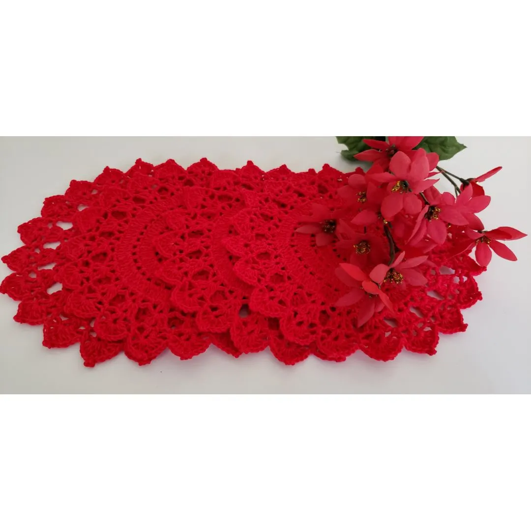 Jogo de Toalhinhas em Crochê Vermelho (20 cm) - foto 2