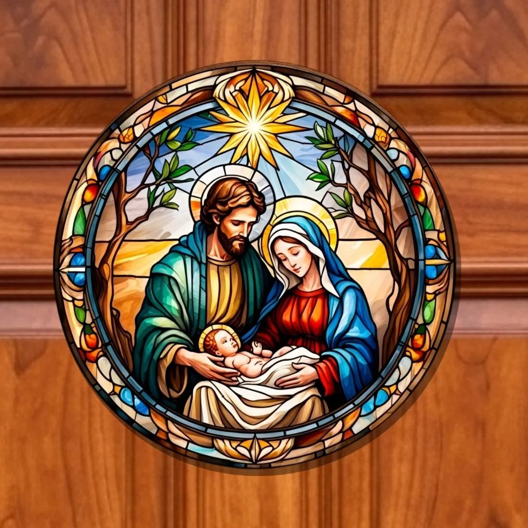 Guirlanda de Natal enfeite de porta Placa decorativa MDF 33 cm Presépio 3