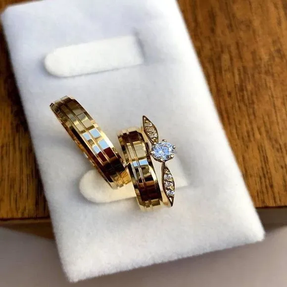 Alianças de Ouro 18k 4mm 4grs Casamento + Anel Solitário - artesanato feito à mão por TM JOIAS