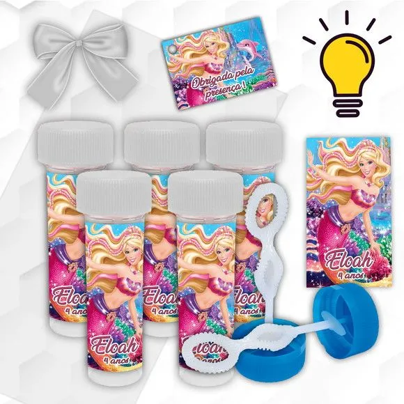 Bolinha de Sabão Barbie Sereia Personalizada - artesanato feito à mão por Mi Papelaria Criativa