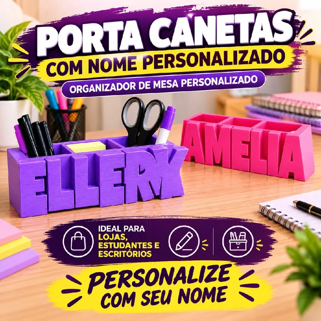 Porta Lápis Personalizado com seu nome - artesanato feito à mão por JD PRINT 3D