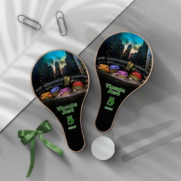 Raquete Ping Pong - Tartarugas Ninja Personalizada - feito à mão por Mi Papelaria Criativa