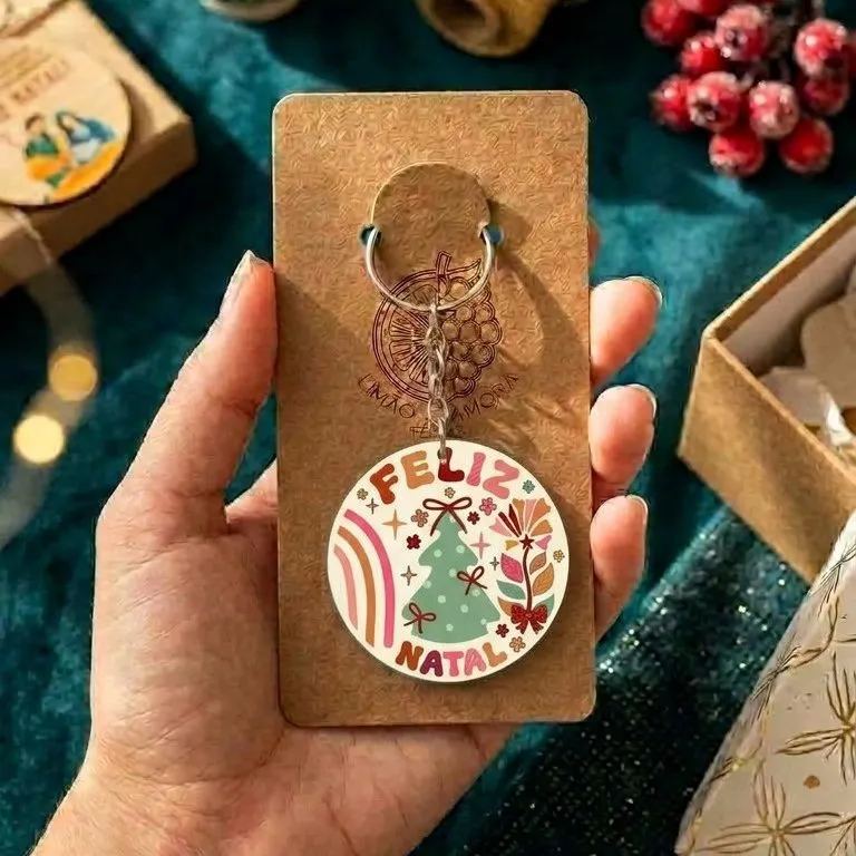 Kit Ecobag Necessaire E Chaveiro Presente Feminino Criativo Feliz Natal - foto 3