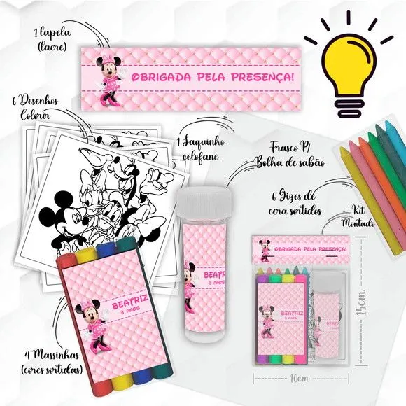 Kit Massinha + Giz + Bolha Minnie Personalizado - feito à mão por Mi Papelaria Criativa