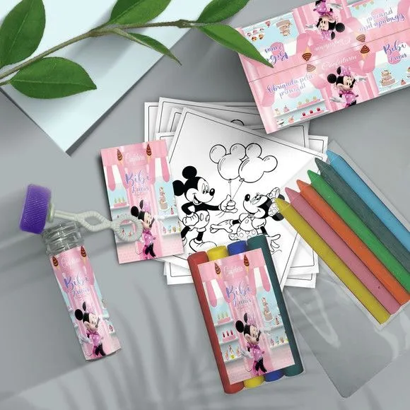 Kit Massinha + Giz + Bolha - Minnie Confeiteira - feito à mão por Mi Papelaria Criativa