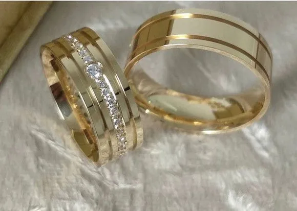 Par Alianças de Noivado Moeda Antiga 8mm + Anel Solitário - artesanato feito à mão por TM JOIAS
