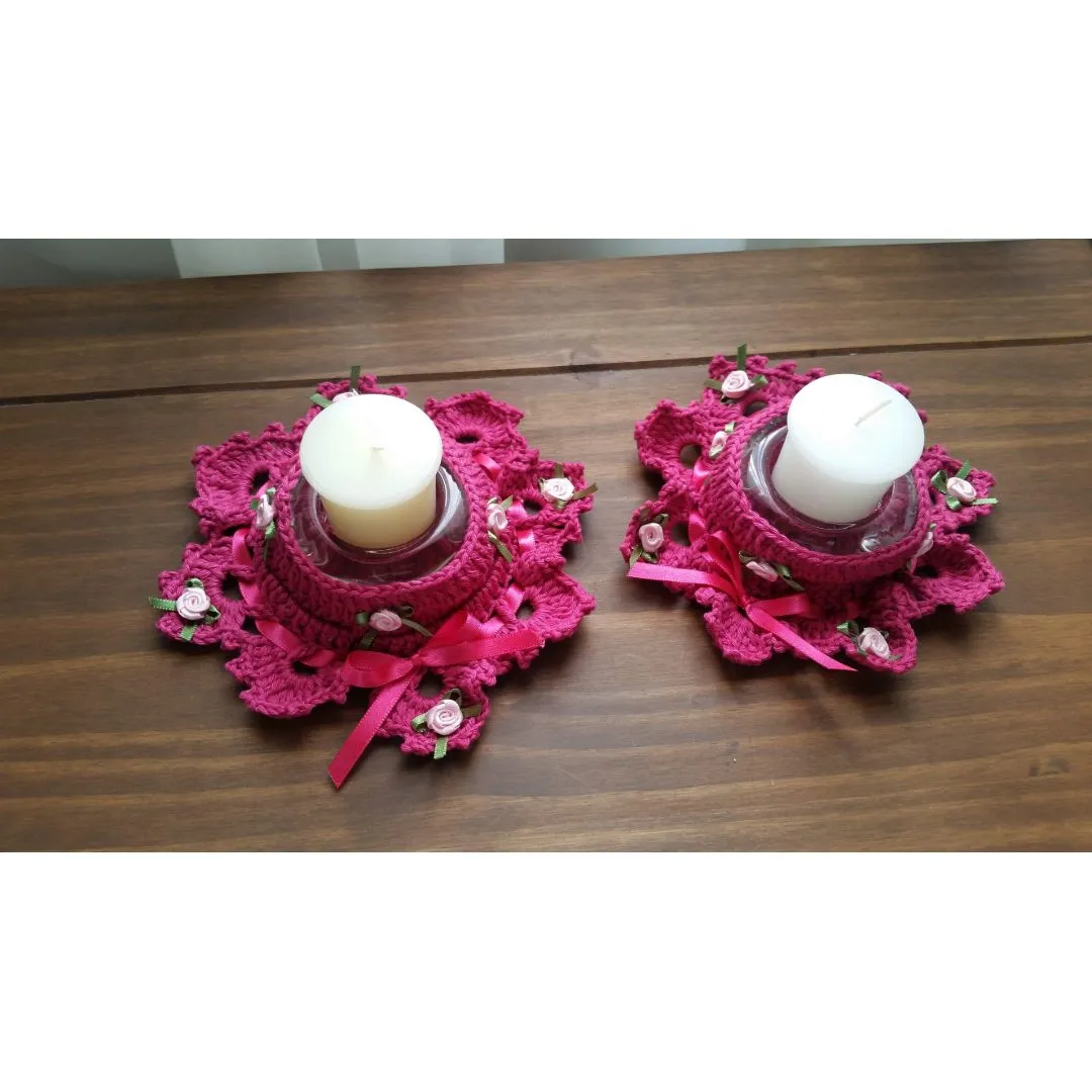 Par de Porta Velas em Crochê Magenta - foto 2