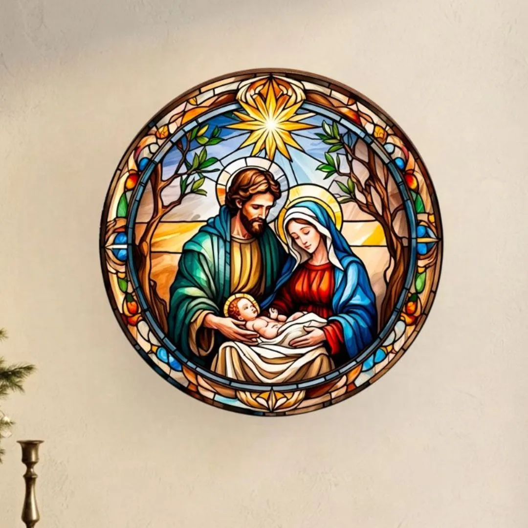 Placa decorativa MDF 35 cm Guirlanda de Natal enfeite de porta Presépio 3 - foto 2