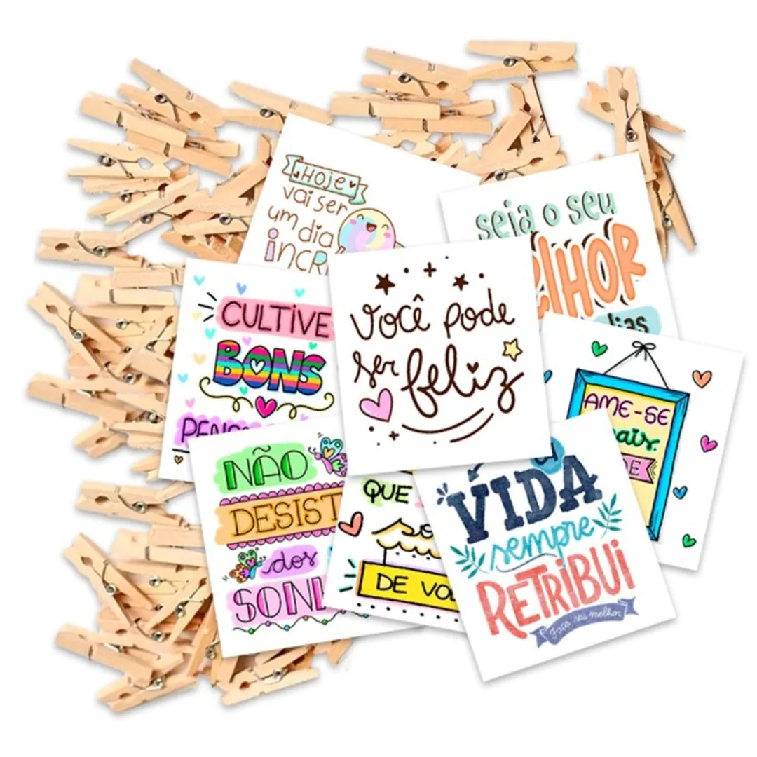 Kit 50 Tag Frases Motivacionais 4,5x4cm c/ Mini pregadores - foto 4
