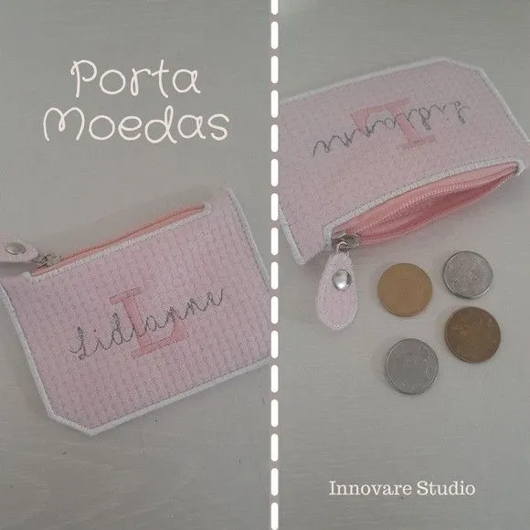 Porta moedas em sintético - bordado - artesanato feito à mão por Innovare Studio
