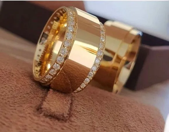 Par Alianças de Noivado Moeda Antiga 10mm + Anel Solitário - artesanato feito à mão por TM JOIAS
