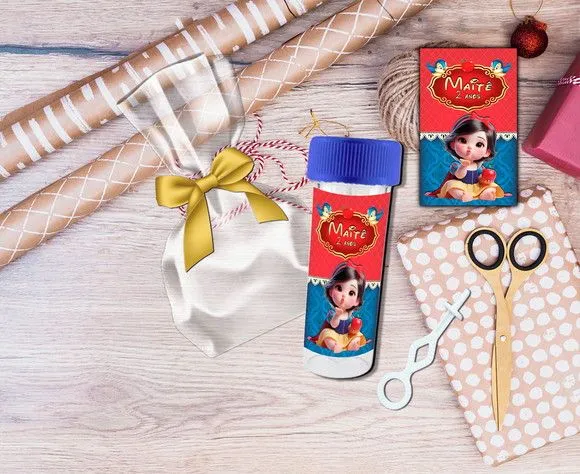 Bolha de Sabão Branca de Neve Baby Personalizada - feito à mão por Artmanha Lembrancinhas