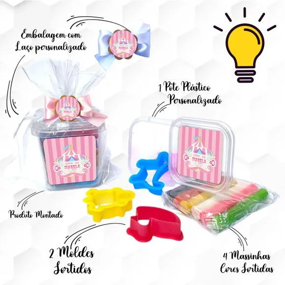 Massinha no Pote com Cortadores Circo Rosa Personalizada - feito à mão por Mi Papelaria Criativa