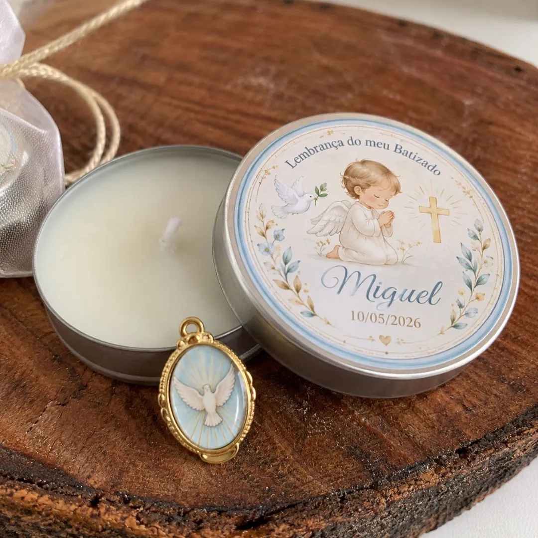 Mini Vela Aromática na Latinha Personalizada - Lembrancinha Batizado e Maternidade - foto 2