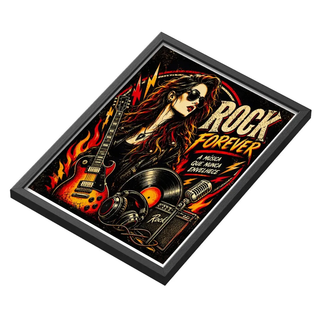 Quadro Rock Forever Estilo Vintage Vermelho e Amarelo A3 - foto 2