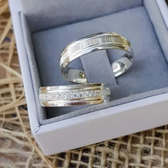 Par Alianças Prata 950 Namoro 6mm + Anel Compromisso - artesanato feito à mão por TM JOIAS
