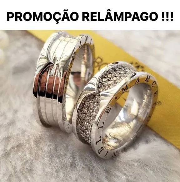 Alianças de Namoro Italiana Prata 950 8mm + Anel Solitário - artesanato feito à mão por TM JOIAS
