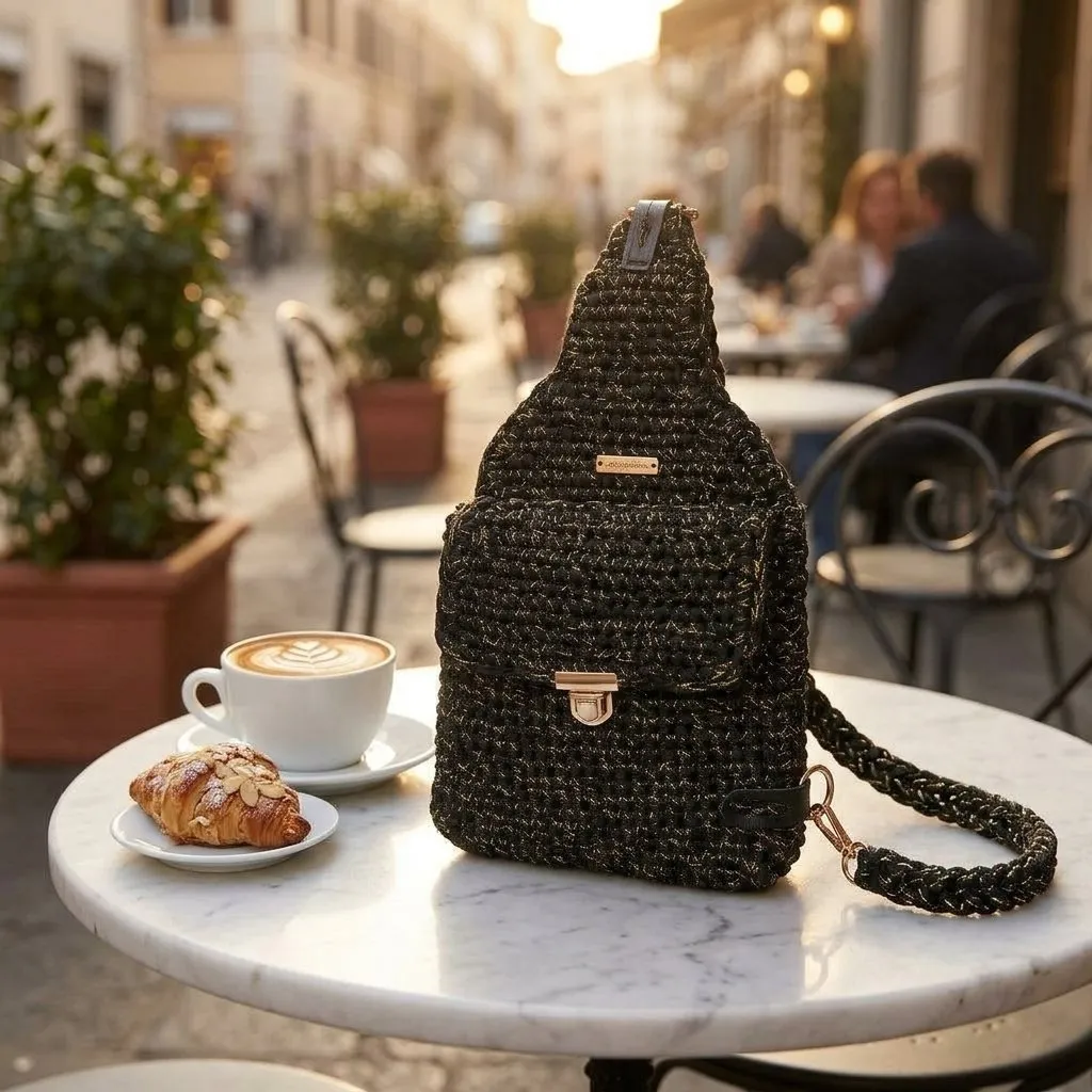 bolsa mochila transversal em fio de malha - foto 2