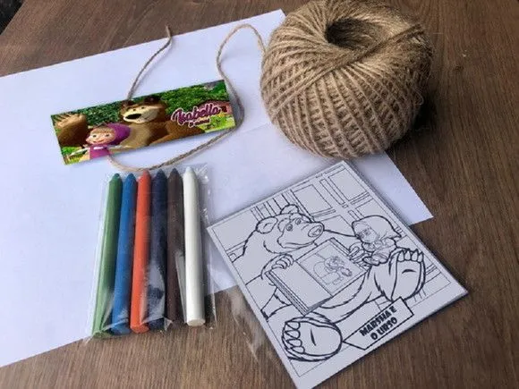 Kit Giz de cera Marsha e o Urso Personalizado - feito à mão por Mi Papelaria Criativa