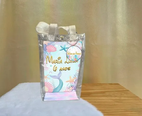 Sacola Transparente Sereia Personalizado - artesanato de Artmanha Lembrancinhas