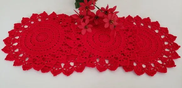 Jogo de 04 Toalhinhas em Crochê Vermelho - foto 2