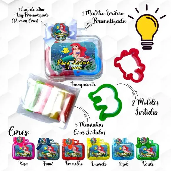 Mini Maleta com Massinhas Pequena Sereia Personalizada - feito à mão por Mi Papelaria Criativa