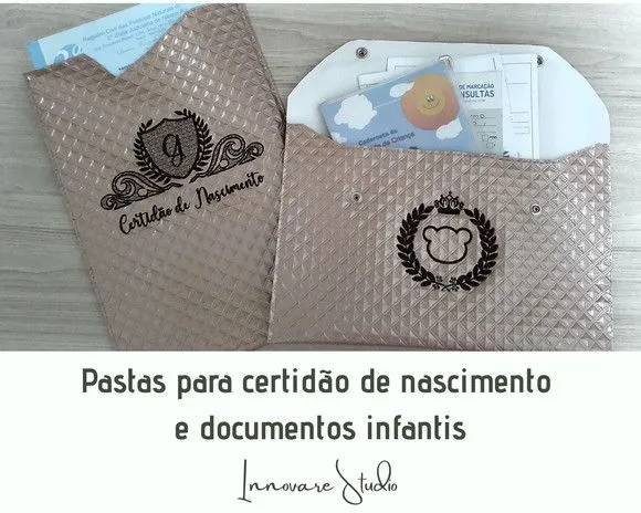 Pastas Porta Documentos e Certidão de Nascimento - feito à mão por Innovare Studio