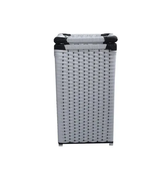 Cesto Roupa Slin Preto e Branco 35x25x60 - artesanato de Mundo Urbano