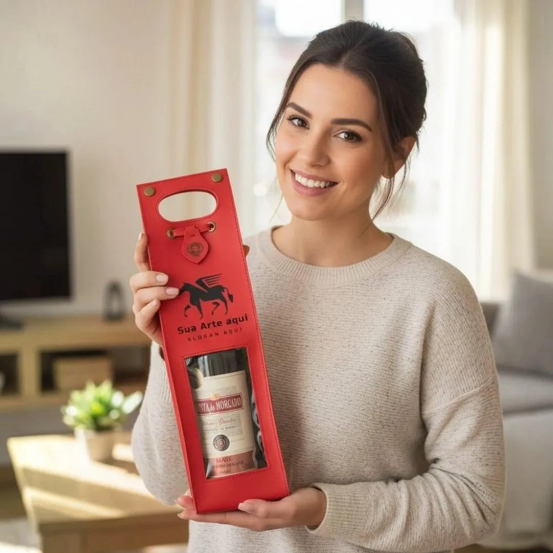 Porta-Vinho Artesanal em Couro Montana Personalizado com Nome ou Logo - artesanato feito à mão por Ateliê Báquico