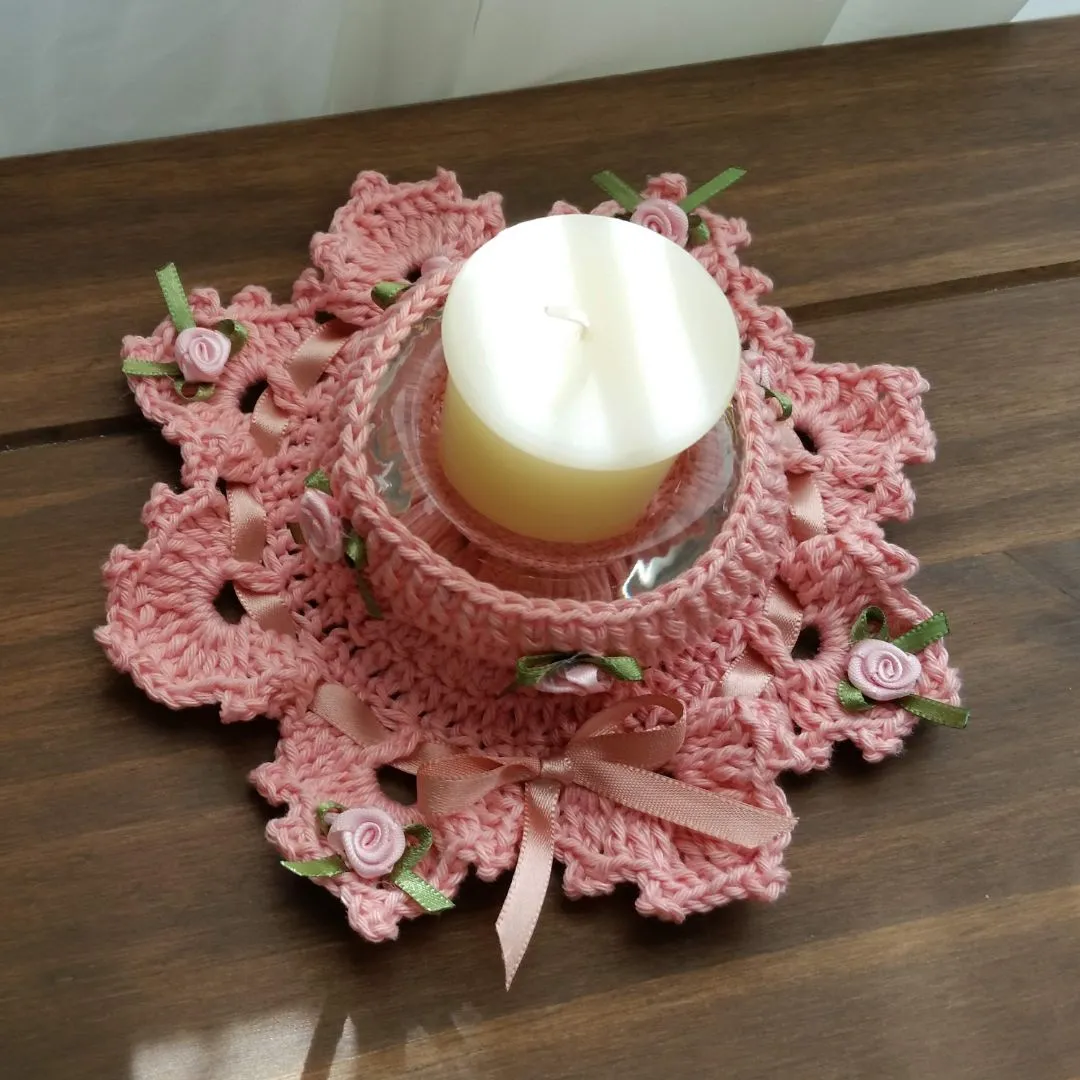 Par de Porta Velas em Crochê Pêssego - foto 4