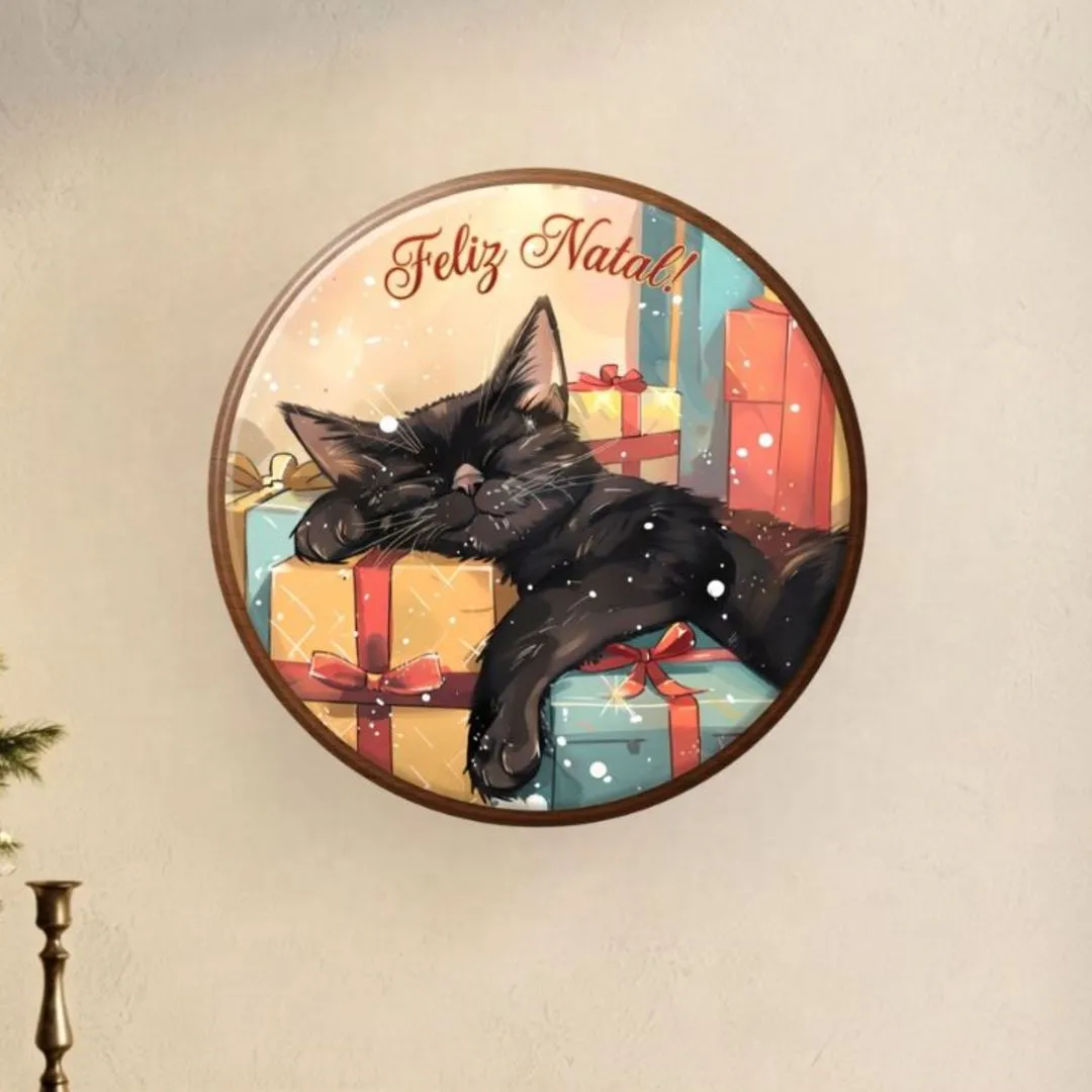 Placa decorativa MDF 35 cm Guirlanda de Natal enfeite de porta Gatinho - foto 2