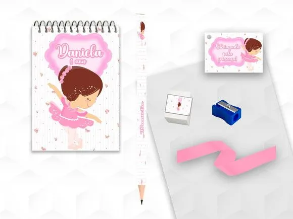Bloquinho+ Borracha e Apontador Bailarina Personalizada - artesanato feito à mão por creativitybynina