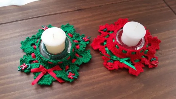 Conjunto de Porta Velas Natalina Verde e Vermelha - foto 2