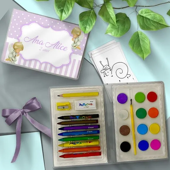 Estojo de Pintura 24pç - Anjinho Personalizado - artesanato feito à mão por Mi Papelaria Criativa