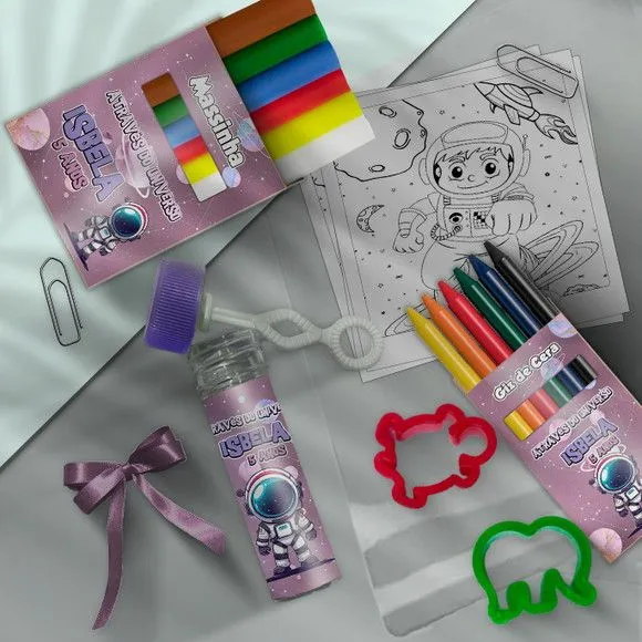 Kit Massinha Infantil Astronauta Personalizado - feito à mão por Mi Papelaria Criativa