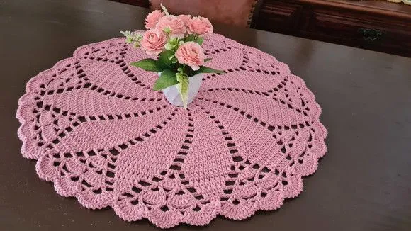 Centro de Mesa em Crochê Pétalas Rosa Quartzo - foto 4